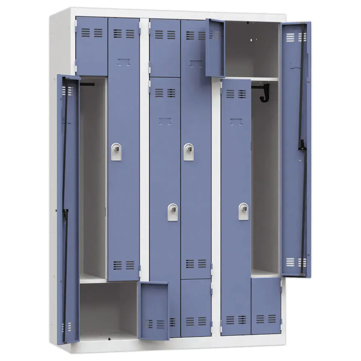 Vestiaire  gain de place porte en L 3 colonnes - 6 utilisateurs - Bleu 