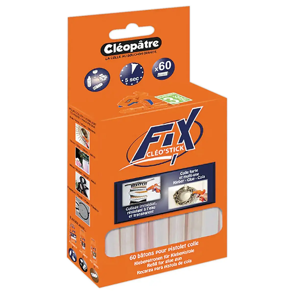 Colle bâton transparente Ø7 mm Cléopâtre pour pistolet - lot de 60