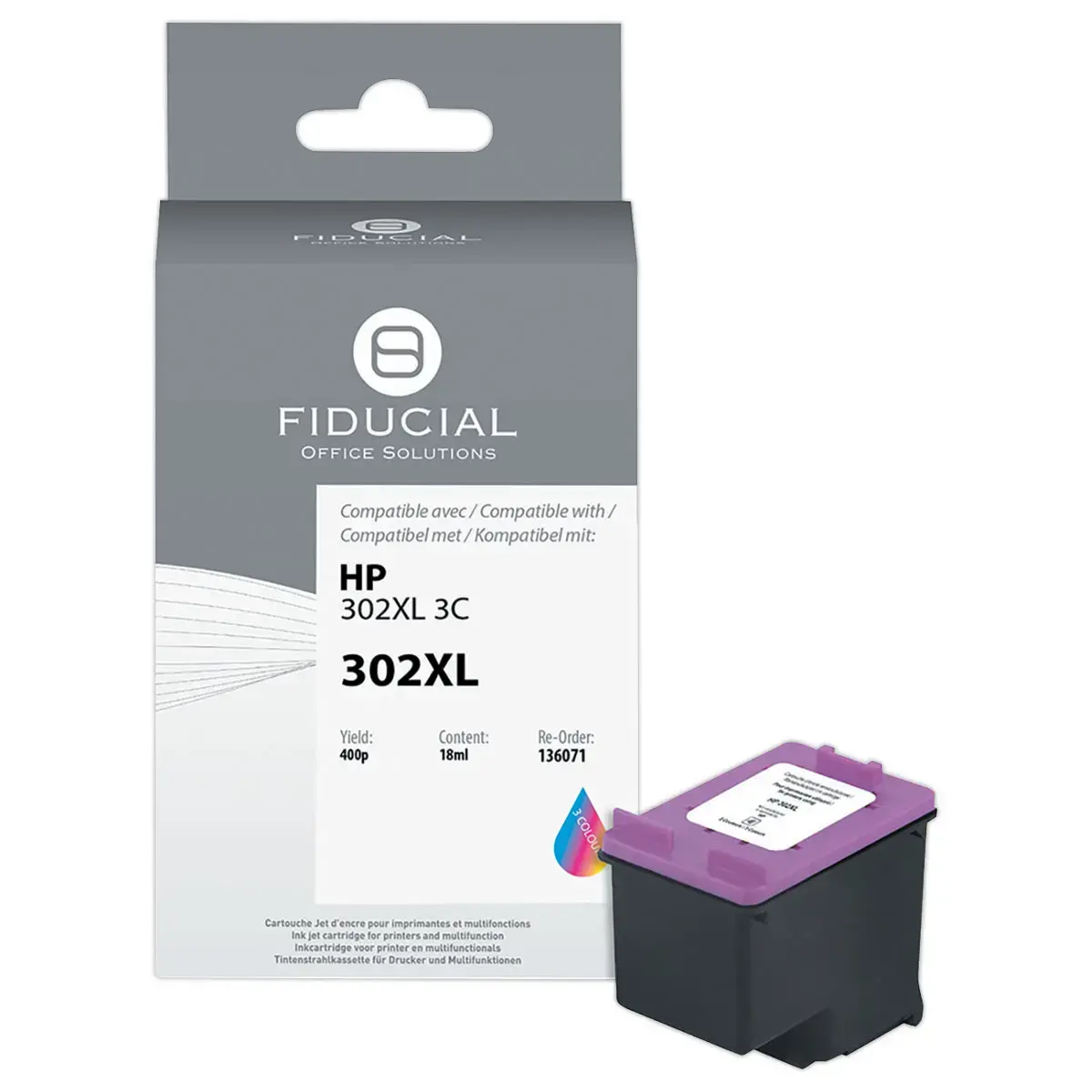 Cartouche d'encre remanufacturée éq. HP 302XL 3C - Haute capacité - 3 Couleurs