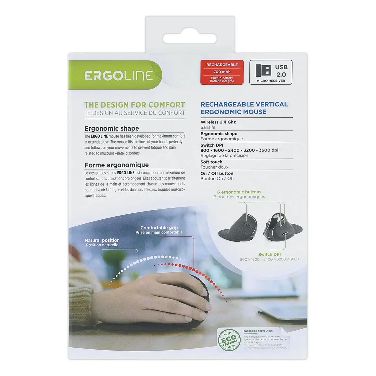 Souris sans fil ergonomique - Rechargeable - Droitier - T'nB