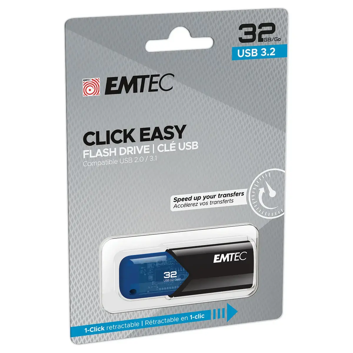 Cl&eacute; USB 3.2 Click Easy Gen1 -  32 Go - Bleu - Emtec 