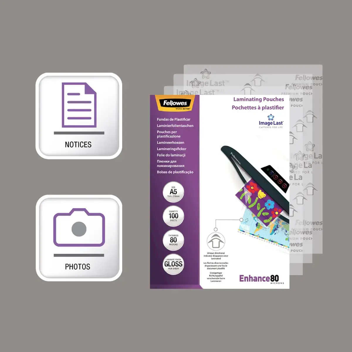 100 Pochettes de plastification ImageLast A5 - 80 microns - Fellowes 