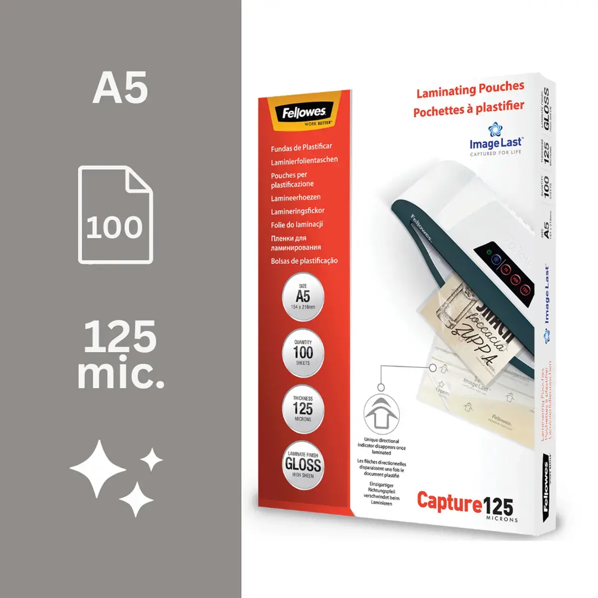 100 Pochettes de plastification ImageLast brillantes - A5 - 125µ - Fellowes