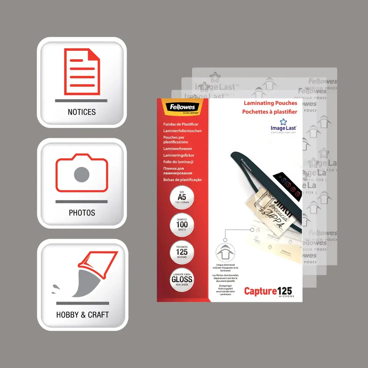 100 Pochettes de plastification ImageLast brillantes - A5 - 125µ - Fellowes