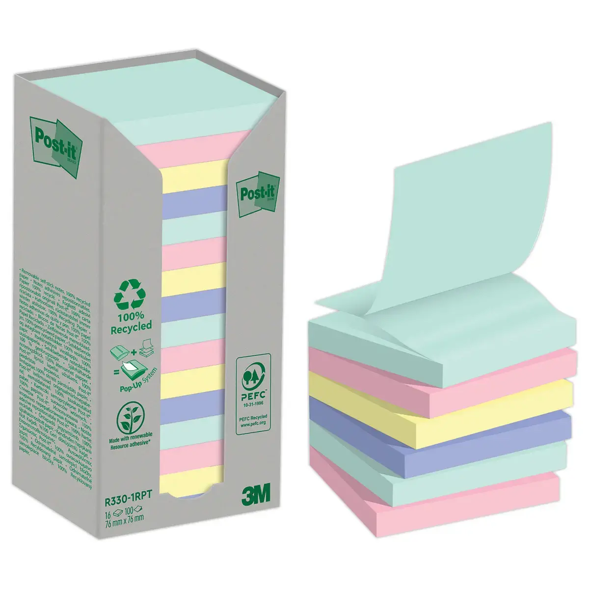 16 Blocs Z-Notes recycl&eacute;es Collection Nature - 76 x 76 mm - Post-It 