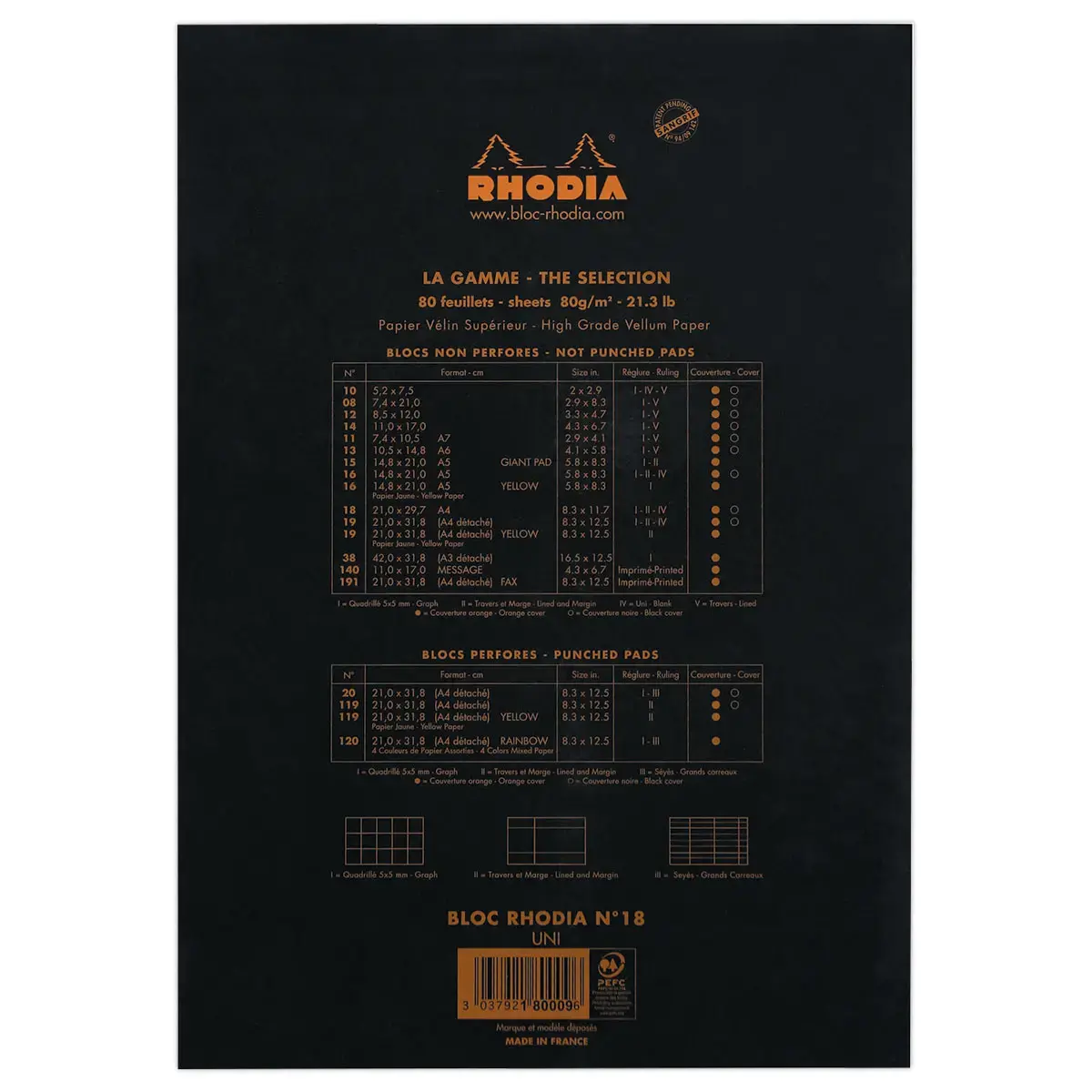 Bloc-notes A4 - Noir - 80 feuilles - RHODIA