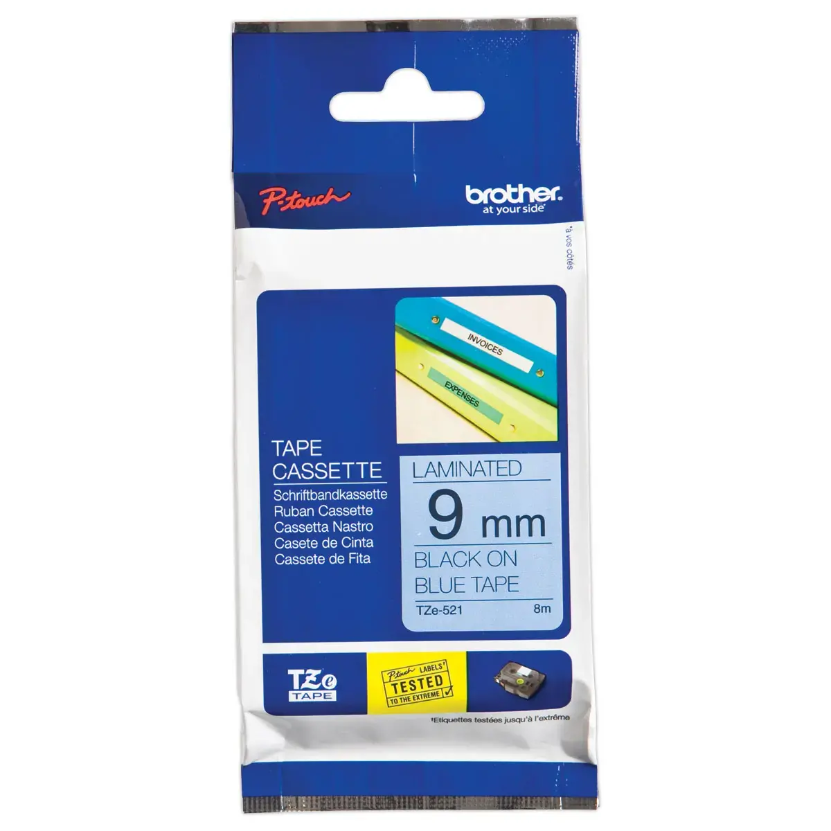 Ruban pour titreuse BROTHER TZE 521 9mm bleu impression noir