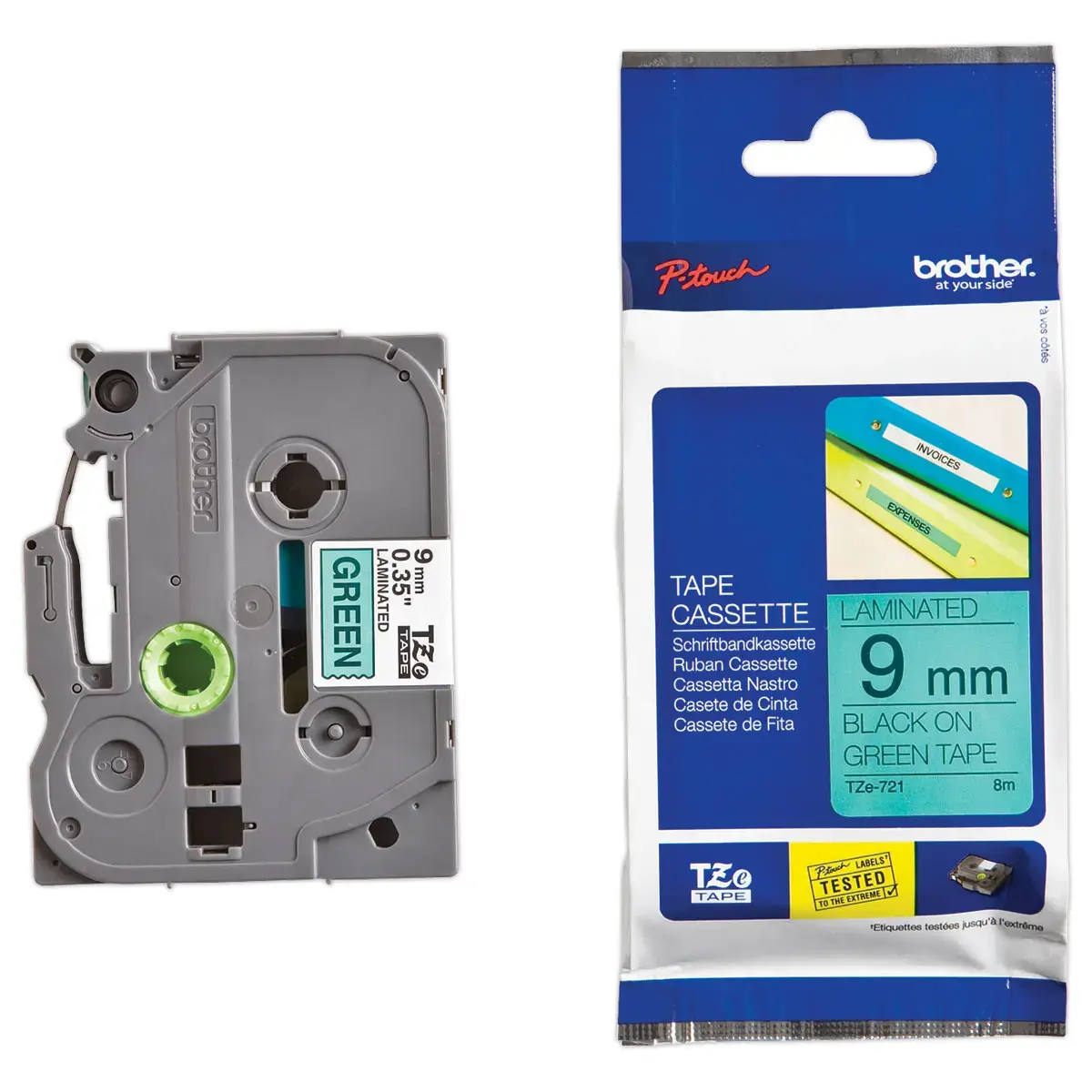 Ruban pour titreuse BROTHER TZE 721 9mm vert impression noir 