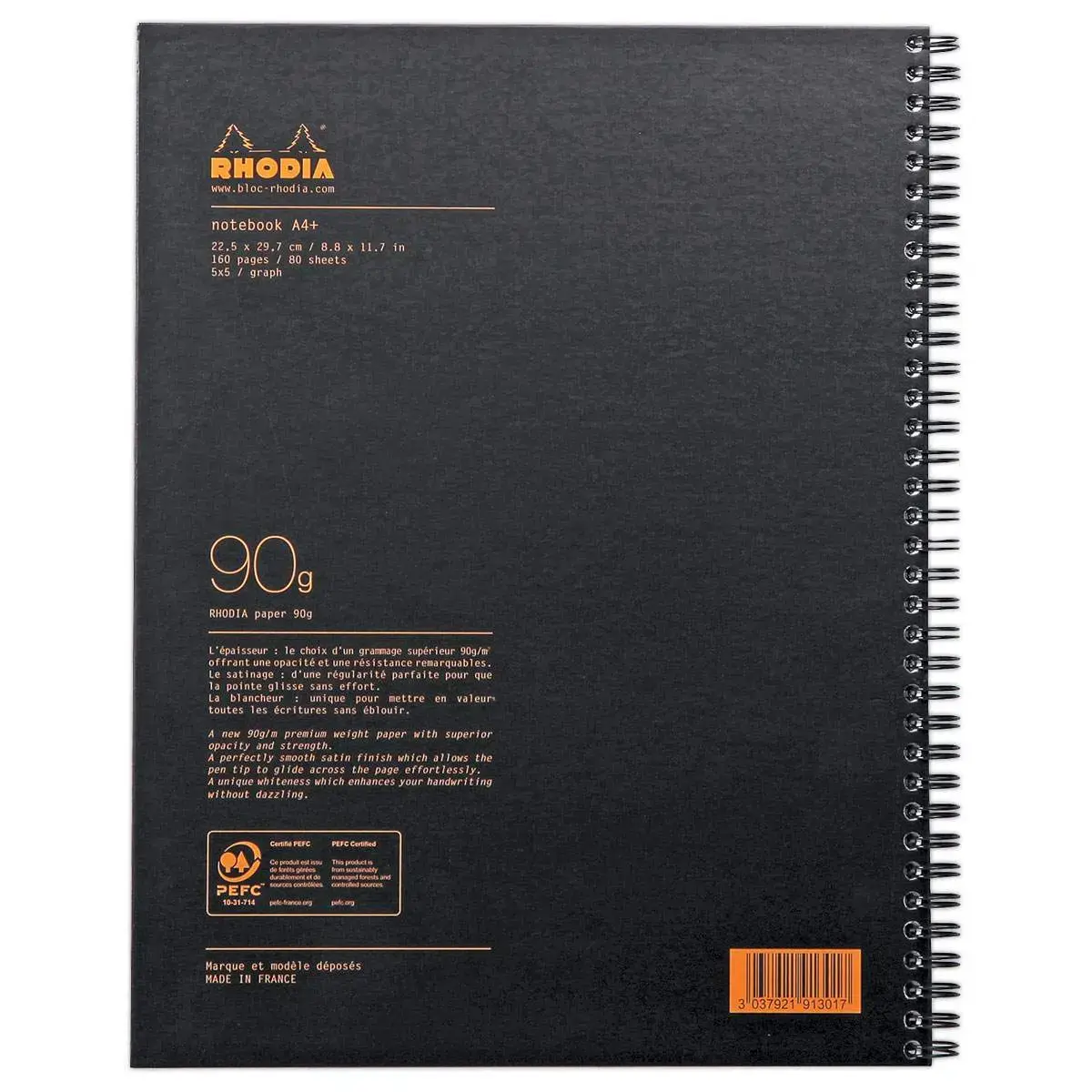Cahier couverture carton 160 pages A4+5x5. Noir 