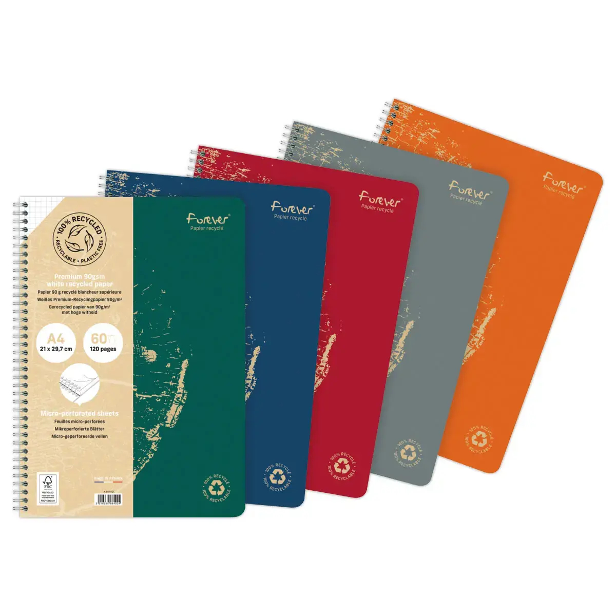 Cahier recyclé à spirales - A4 - 5x5 - FOREVER