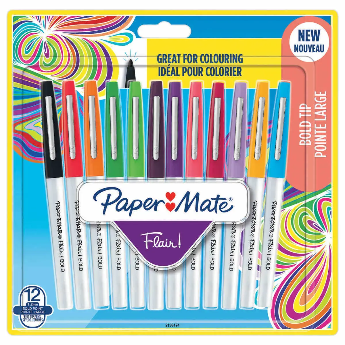 12 Feutres - Ecriture large - Coloris assortis - PAPERMATE