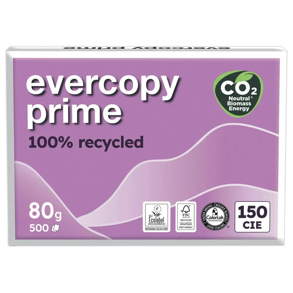 5 Ramettes 500f. de papier recyclé 100% EVERCOPY PRIME A4 80G