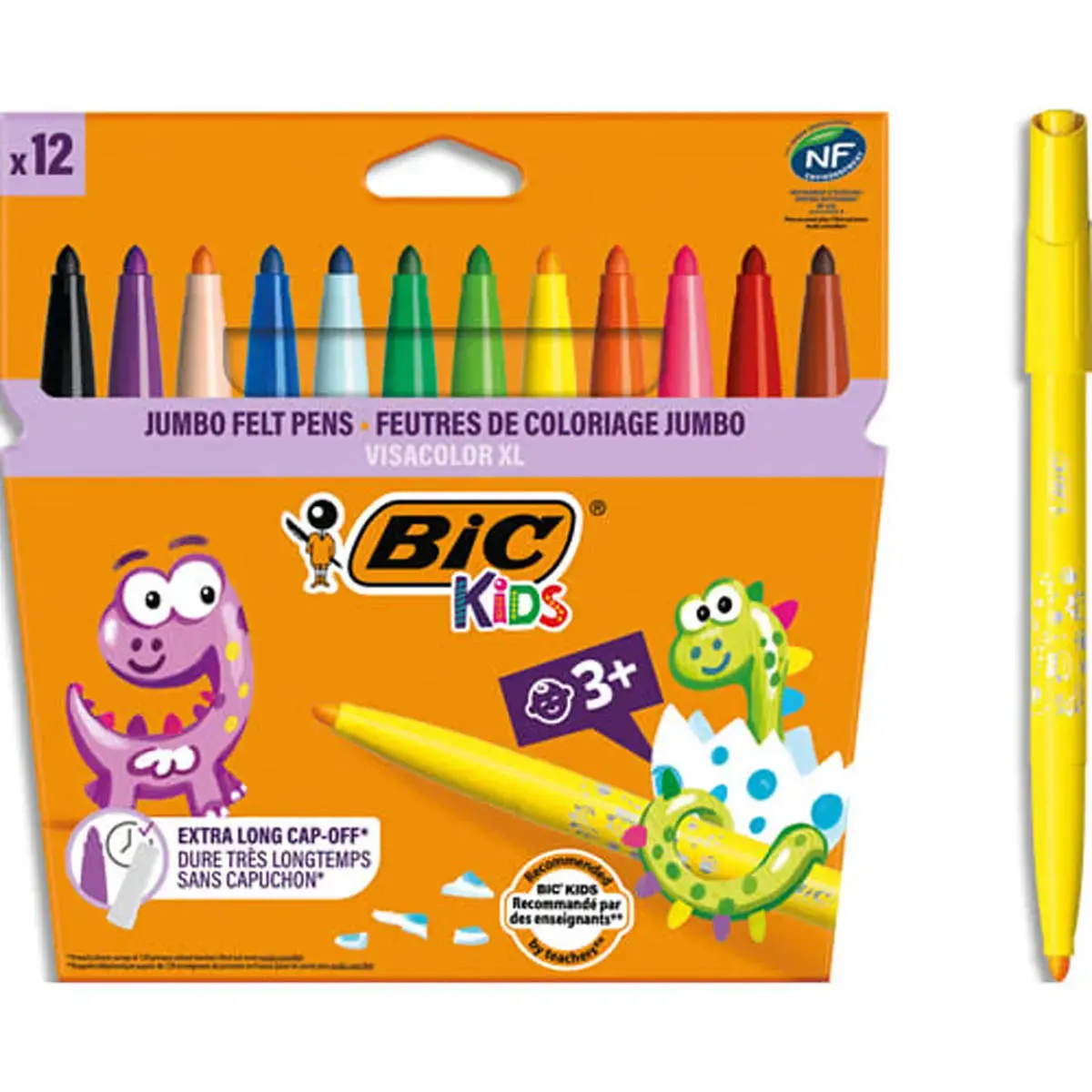 Feutre de coloriage BIC KIDS VISACOLOR XL pointe large - encre lavable - coloris assortis - lot de 12