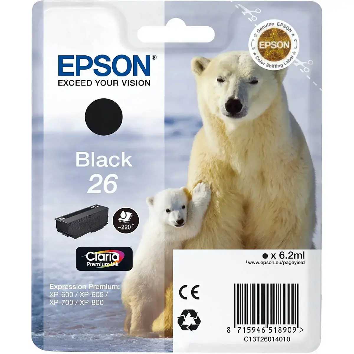 4 CARTOUCHES EPSON 26 N.C.J.M MULTIPACK OURS POLAIRE