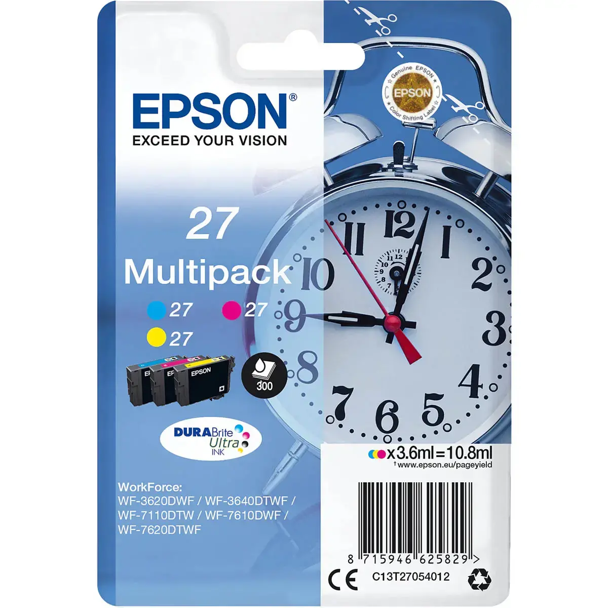 3 Cartouche Epson 27 "Réveil" 3 couleursC M J multipack