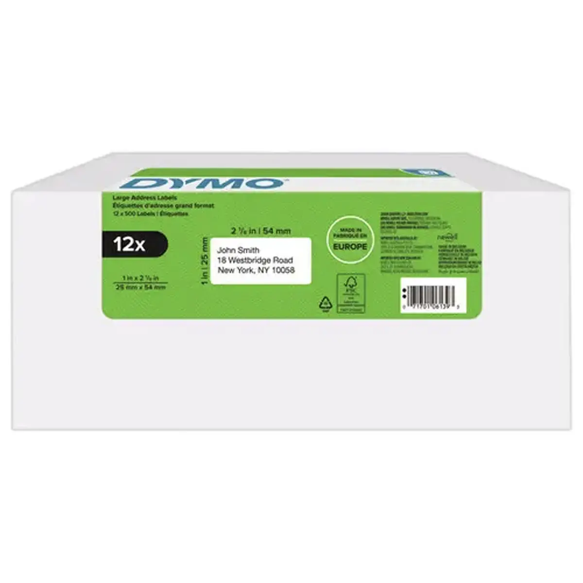 12 Rouleaux de 500 étiquettes blanches 25x54mm pour DYMO Label Writer
