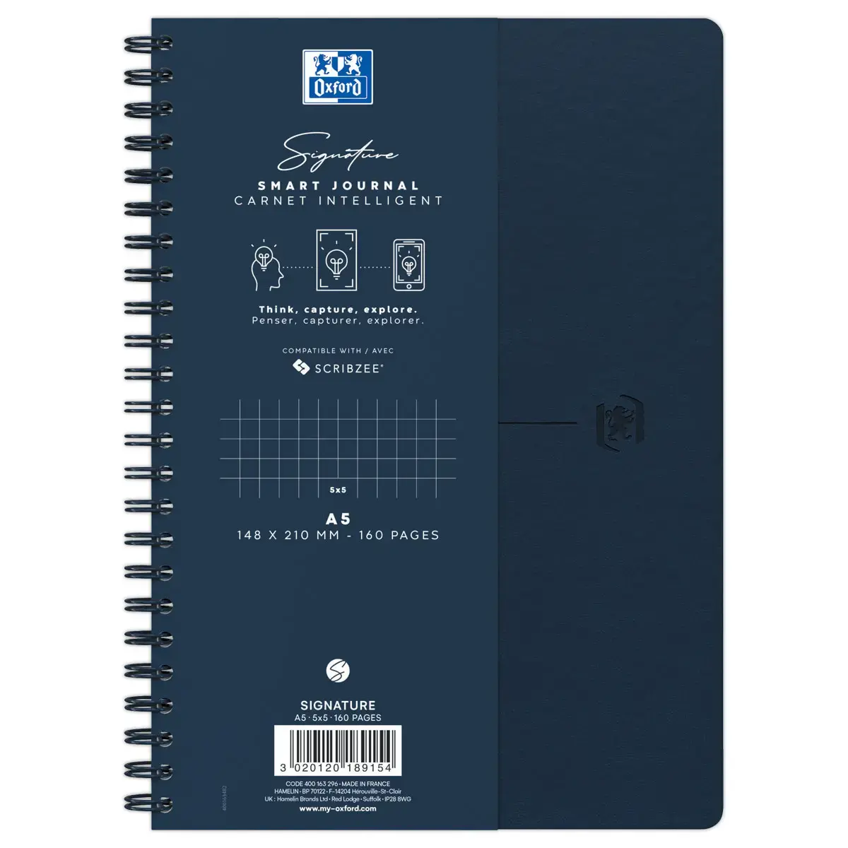 Cahier Signature broch&eacute; A5 160 pages 5x5. Bleu 