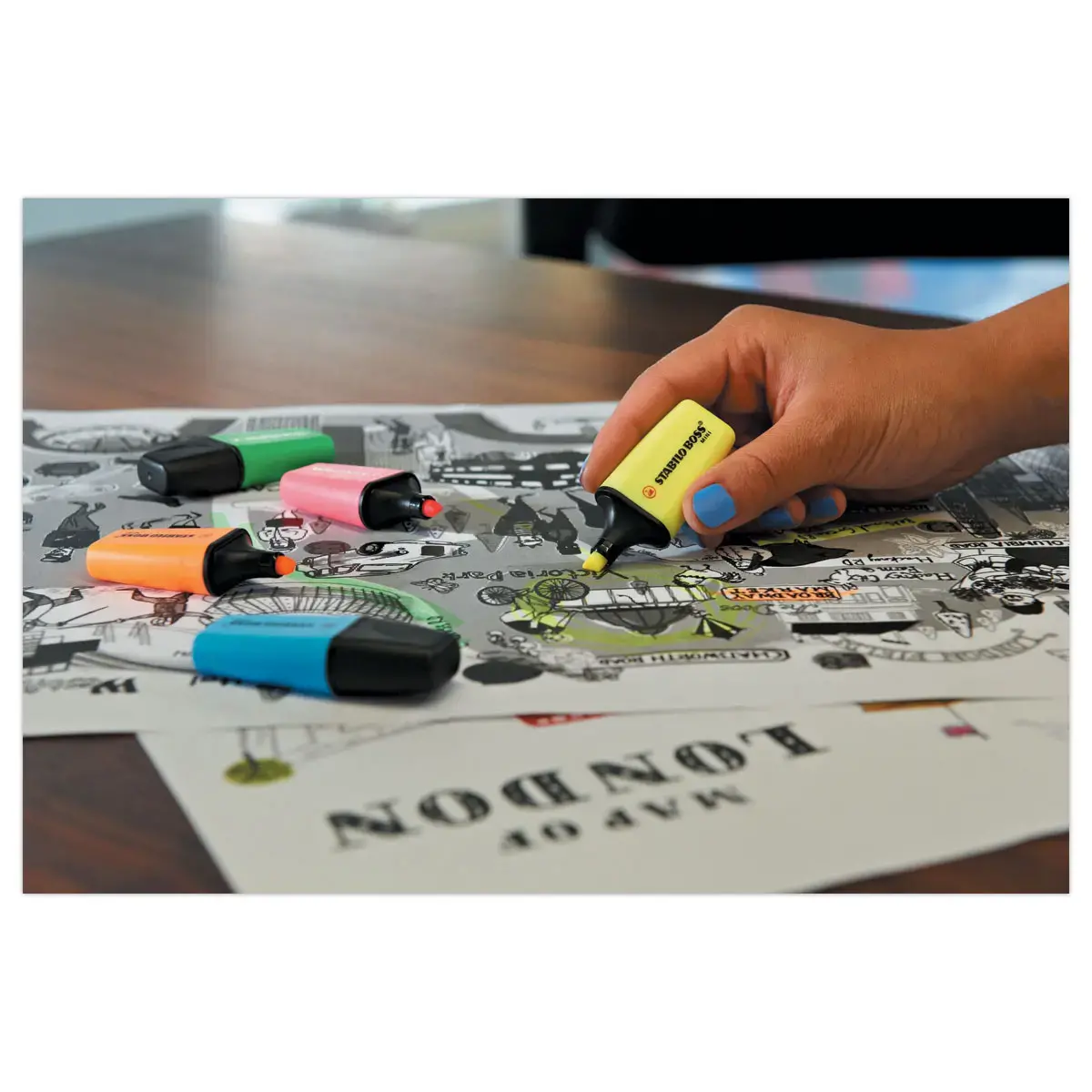 5 Surligneurs BOSS MINI - Pointe biseautée - Coloris assorti - STABILO