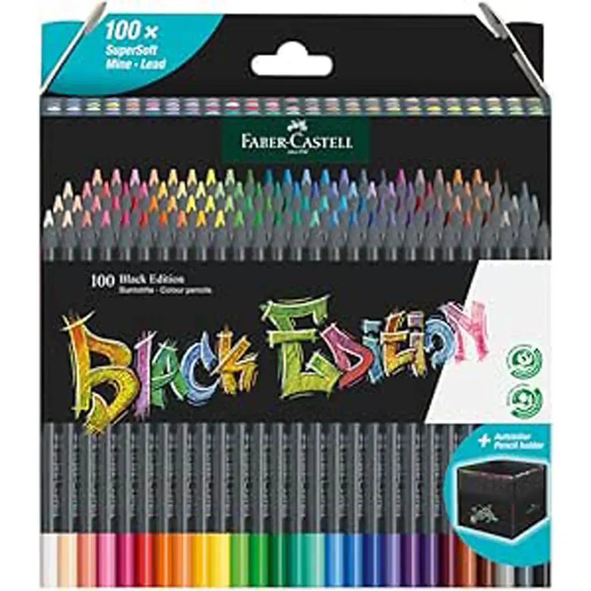 Crayon de couleur FABER CASTELL - bois noir mine 3mm extra souple - coloris assotis - lot de 100 
