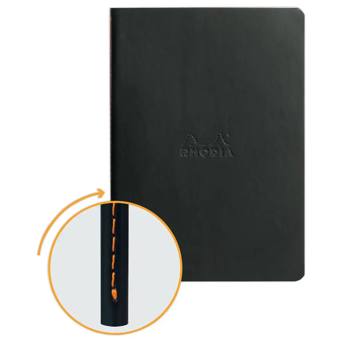 Carnet piqu&eacute; Rhodiarama A5 64 pages, lign&eacute;, couverture souple noire 