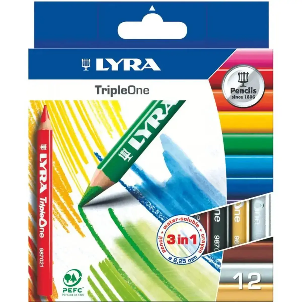 Crayon de couleur gros module LYRA - mine 6,3mm - coloris assortis - lot de 12