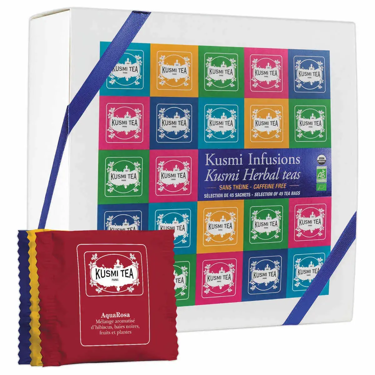 Boîte de 45 sachets d'infusions Kusmi Tea Bio assortis