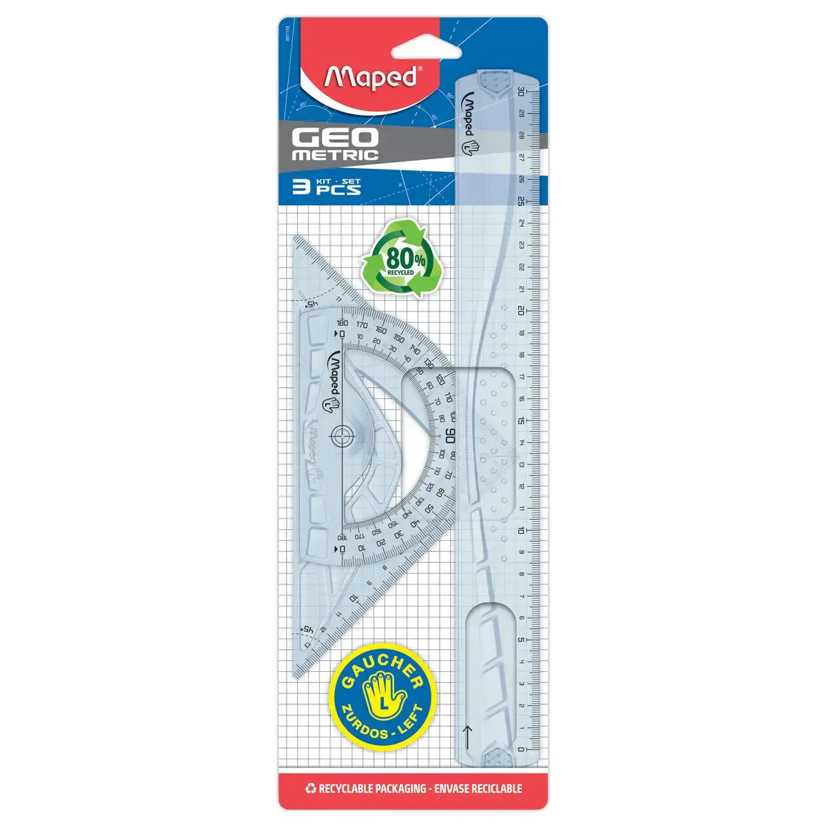 Kit de traçage 3 pièces GEOMETRIC, spécial gauchers, plastique recyclé