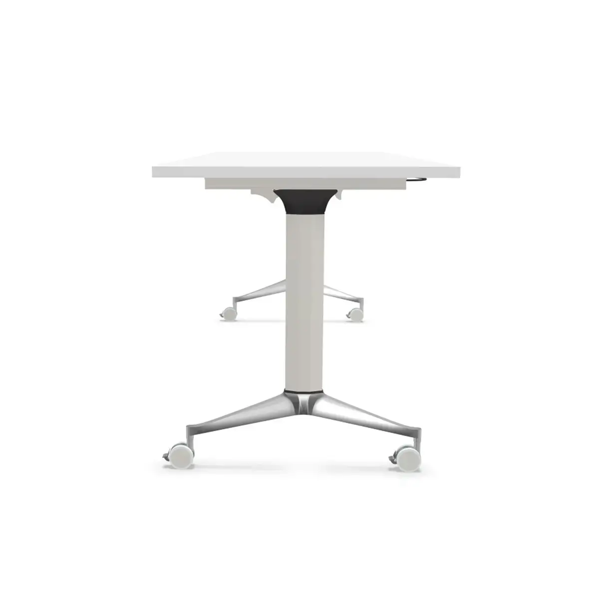Table rectangulaire rabattable avec roulettes - 180 x 70 cm - Blanc et alu 