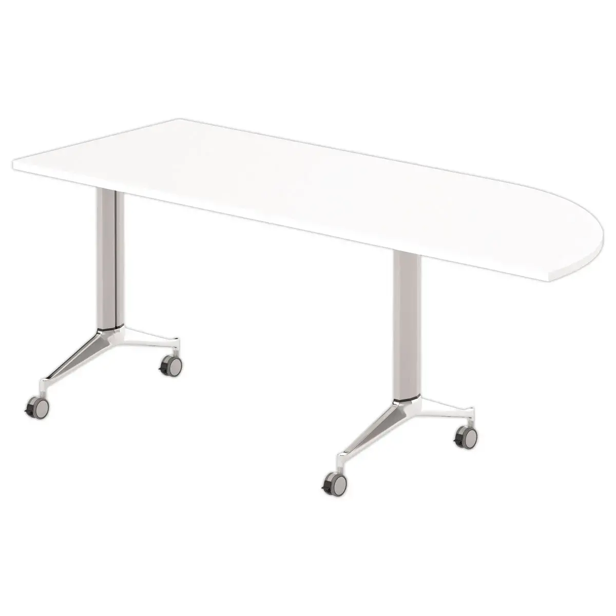Table rabattable avec roulettes - 190 x 70 cm - Blanc et alu - Angle &agrave; gauche 