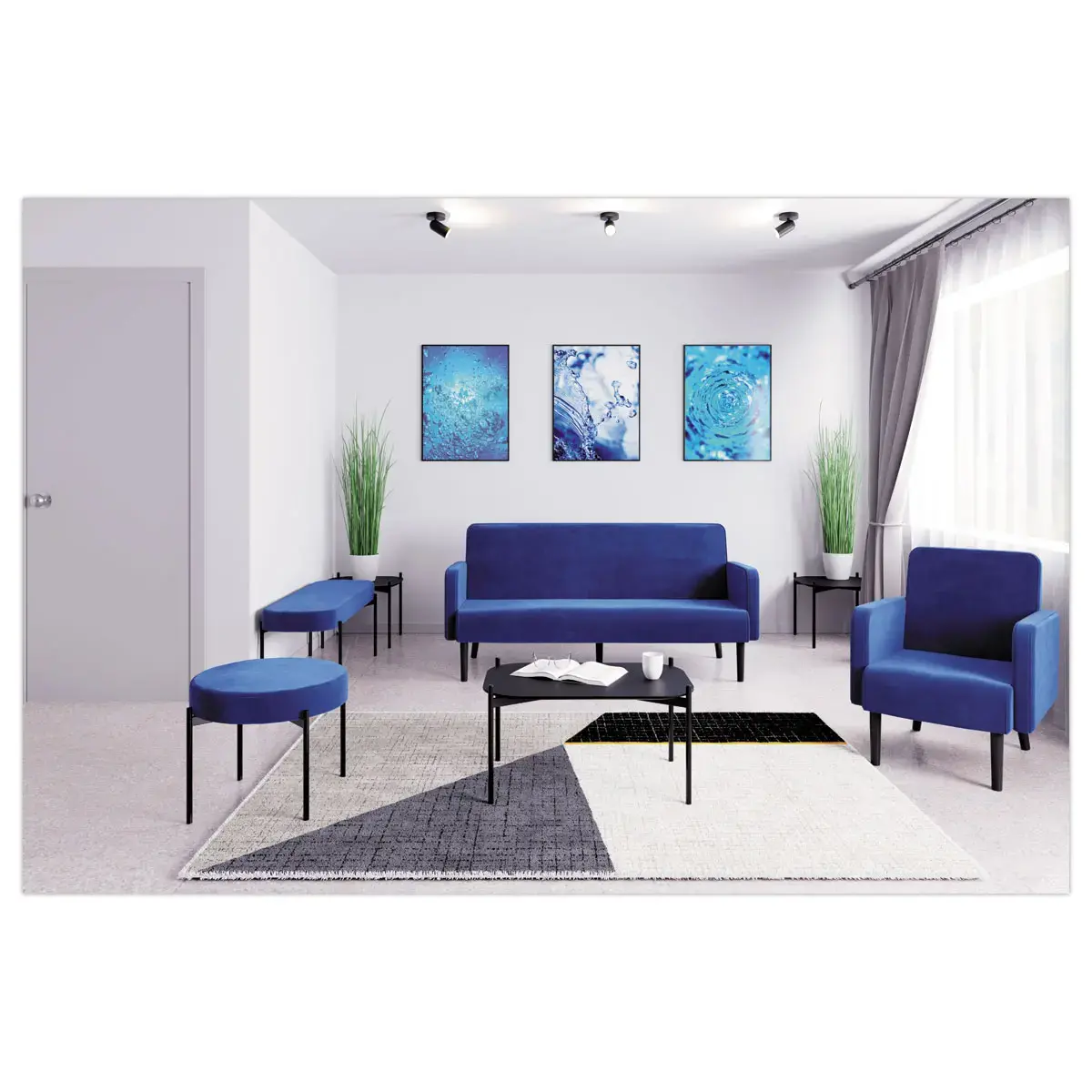 Pouf Rond GAIA D37 pieds noirs simili cuir mont&eacute; 