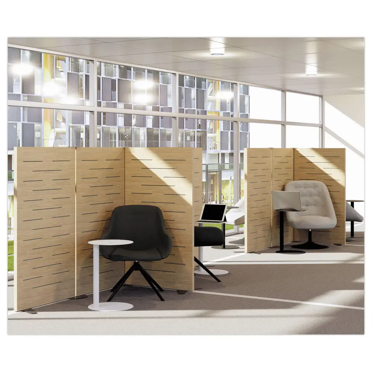 Fauteuil SCOOP pivotant 1 pied noir tissu gris