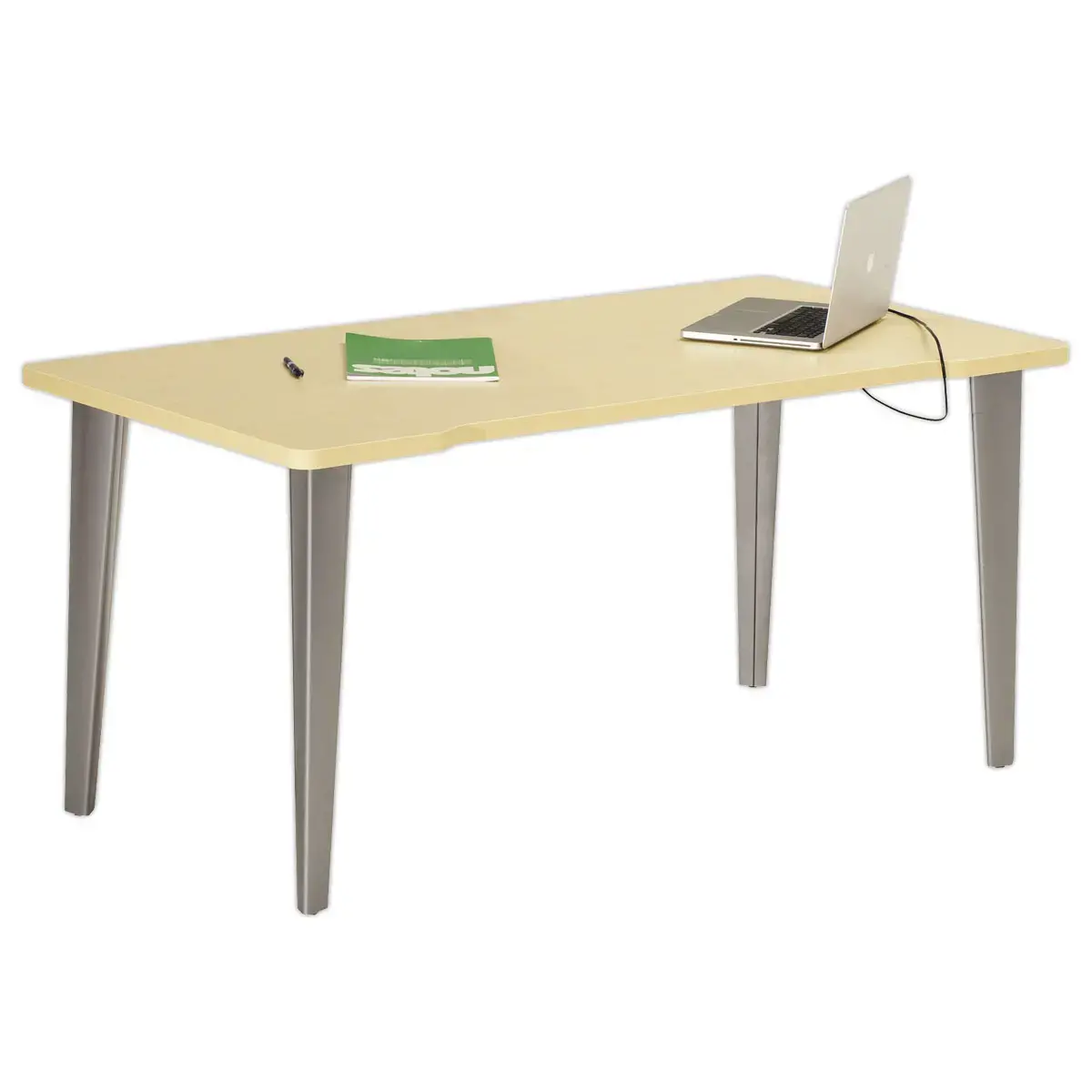 Bureau BORDEAUX 160 x 80 ch&ecirc;ne clair -pieds aluminium mont&eacute; 