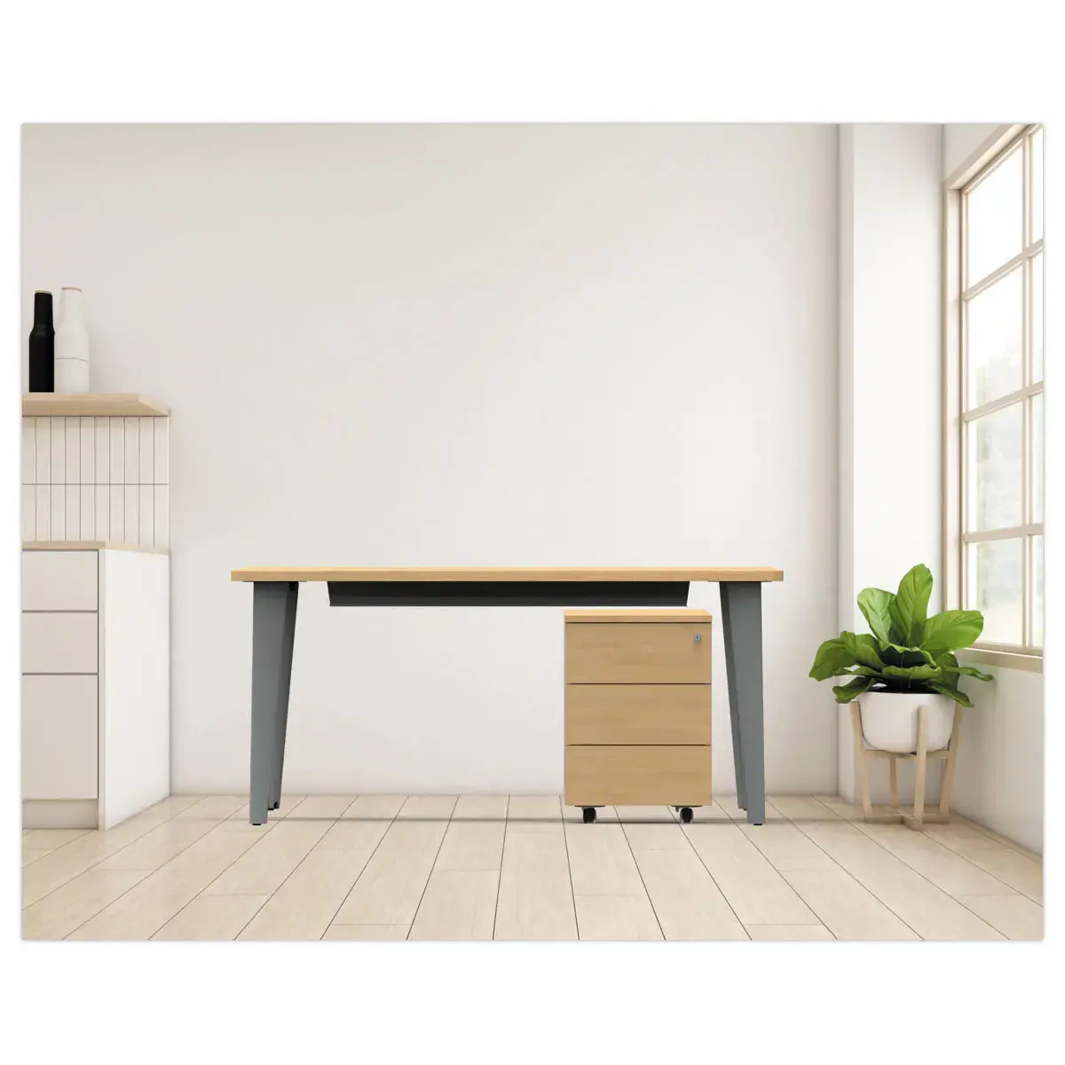 Bureau BORDEAUX 160 x 80 ch&ecirc;ne clair -pieds aluminium mont&eacute; 