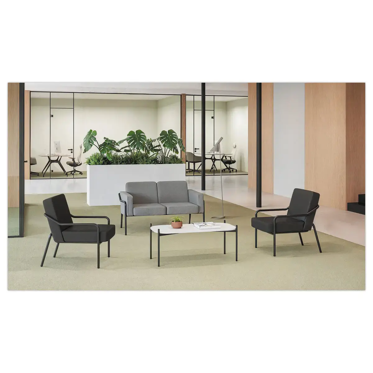 Table basse MEET 50 x 50 Blanc pieds noirs montée