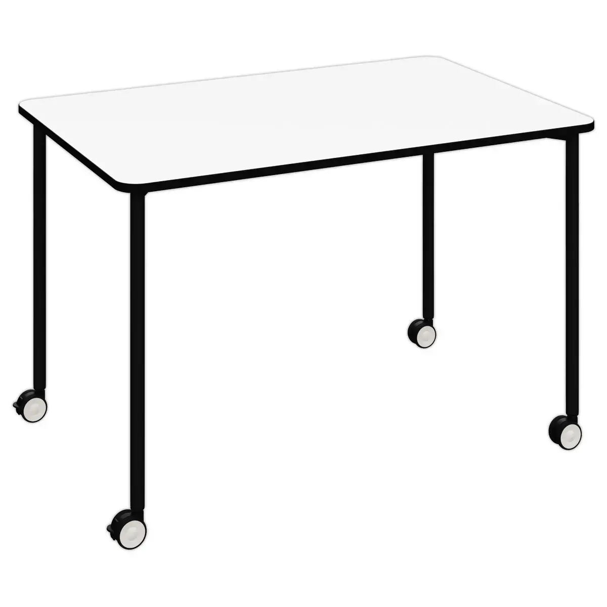 Table roulante FEX OFFICE 116 x 50 cm Blanc pieds noirs mont&eacute;e 