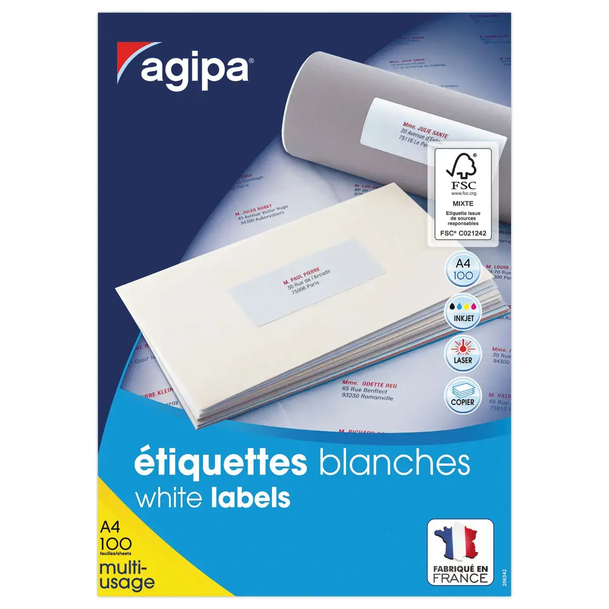100 Boite 3200 étiquettes MU 51x33,8mm coins droits blanc FSC®
