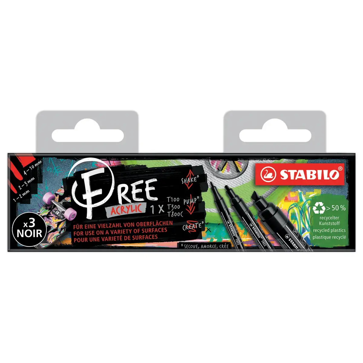 3 Marqueurs acryliques FREE Acrylic - Noir - STABILO 