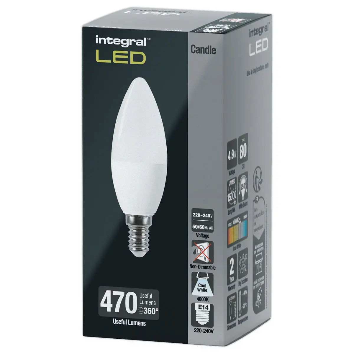 Ampoule LED flamme E14 4,9W 470LM 4000K opale