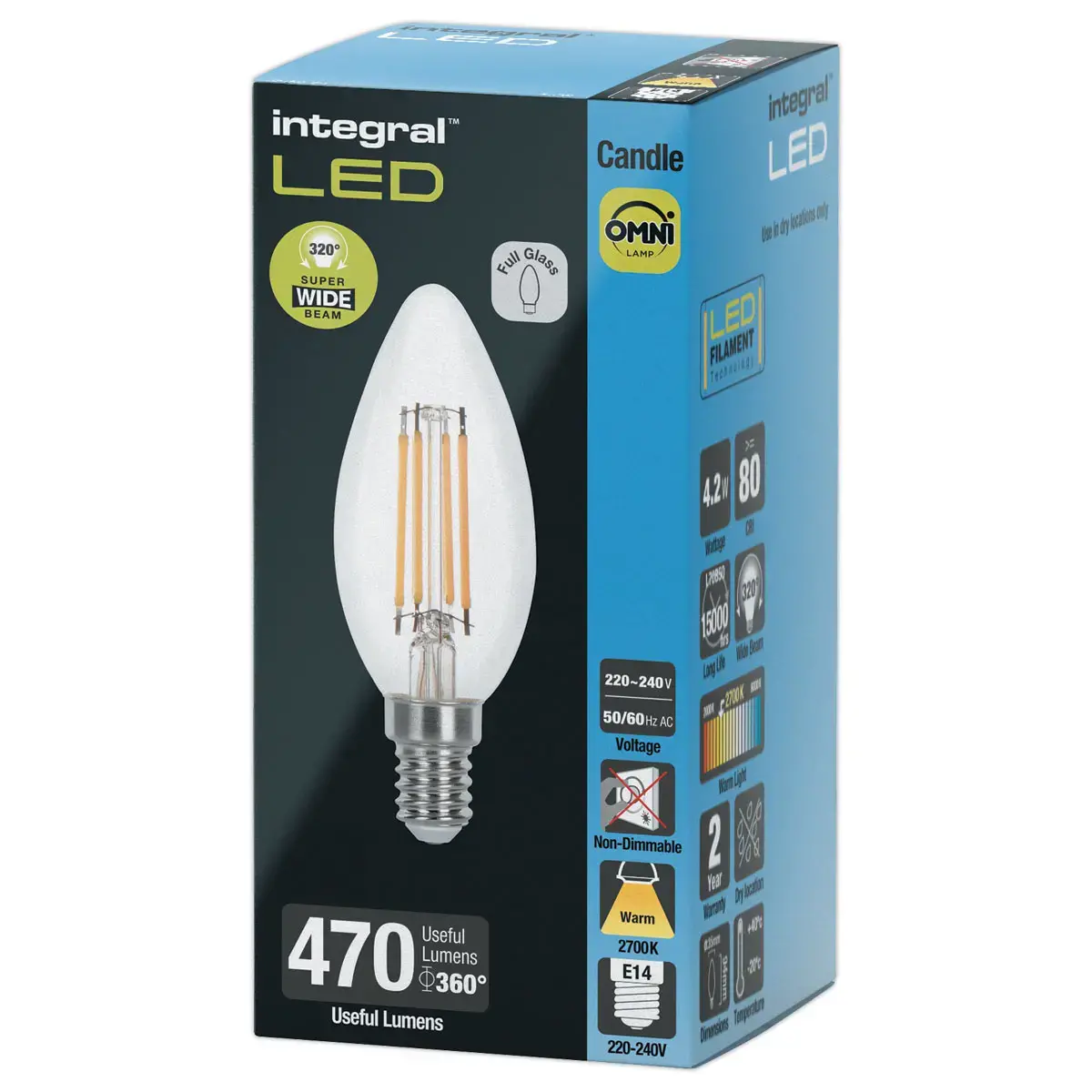 Ampoule LED flamme E14 4,2W 470LM 2700K claire