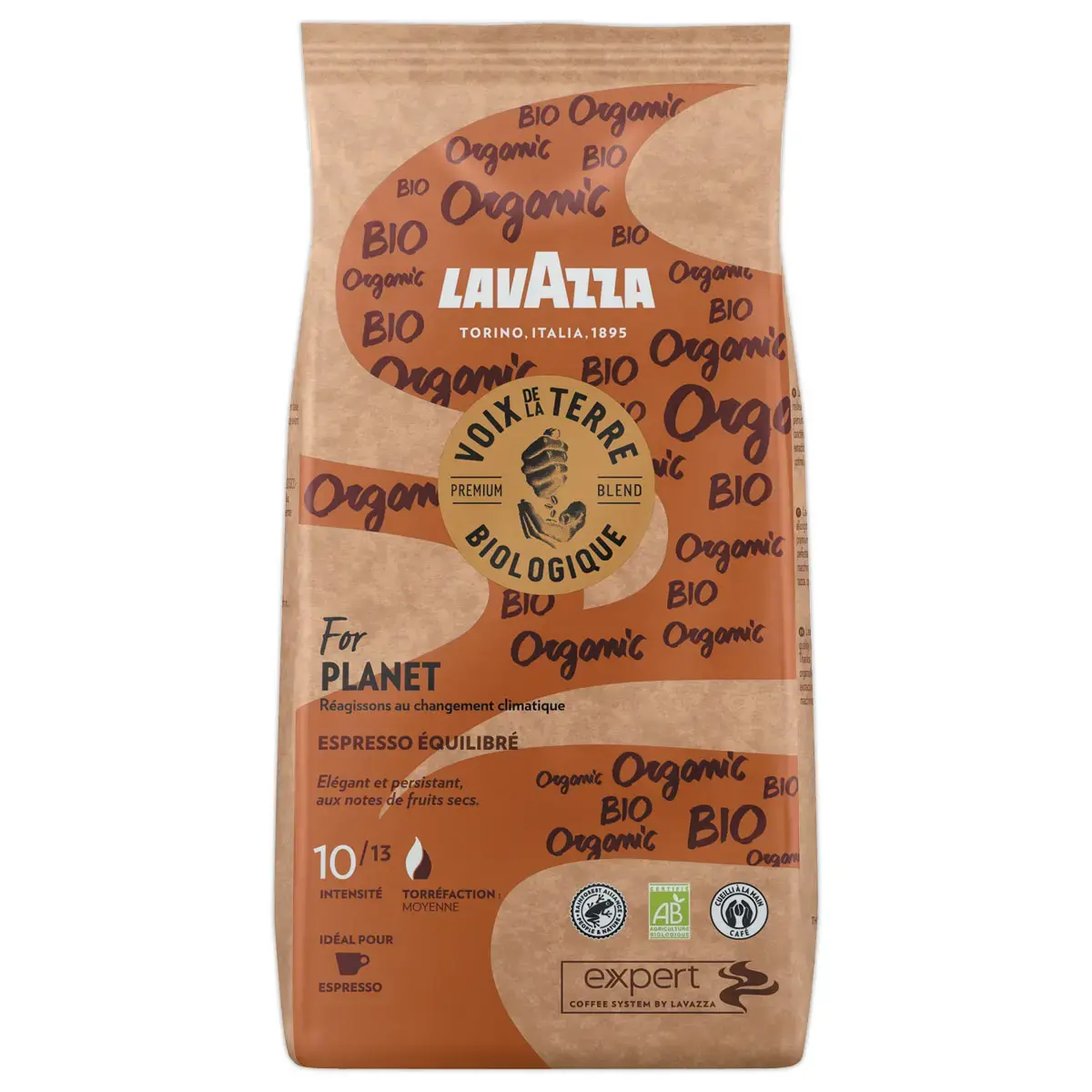 Caf&eacute; grains 1kg Voix de la Terre - Equilibr&eacute; bio - Lavazza 