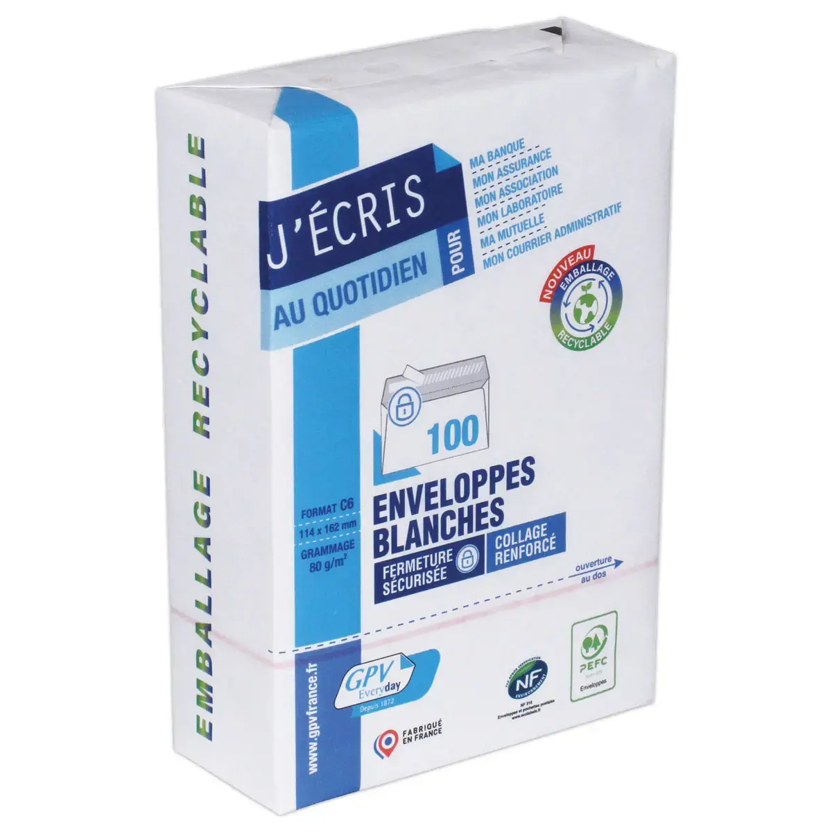 100 enveloppes blanches C6 114x162 80 g bande siliconée