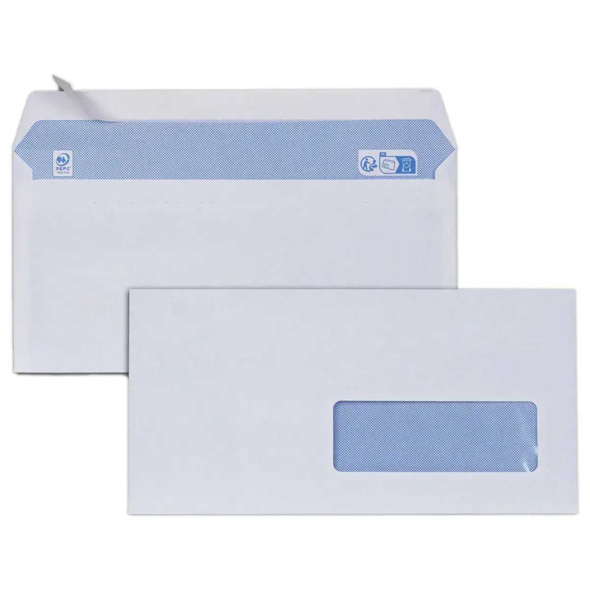 500 enveloppes blanches 110x220 mm 75g fenêtre 35x100 bande siliconée