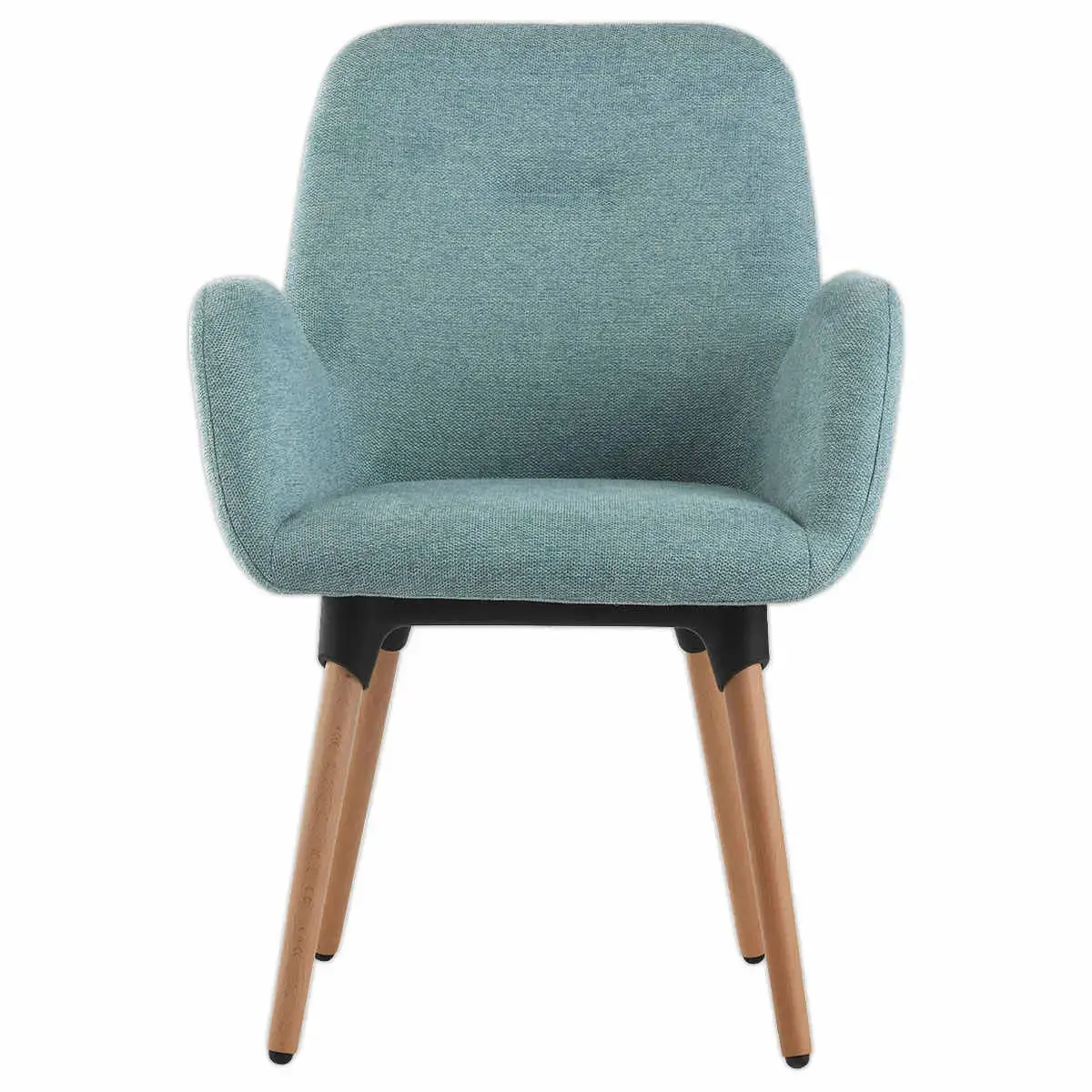 2 Fauteuils Tissu bleu 4 pieds bois vernis mont&eacute;s 