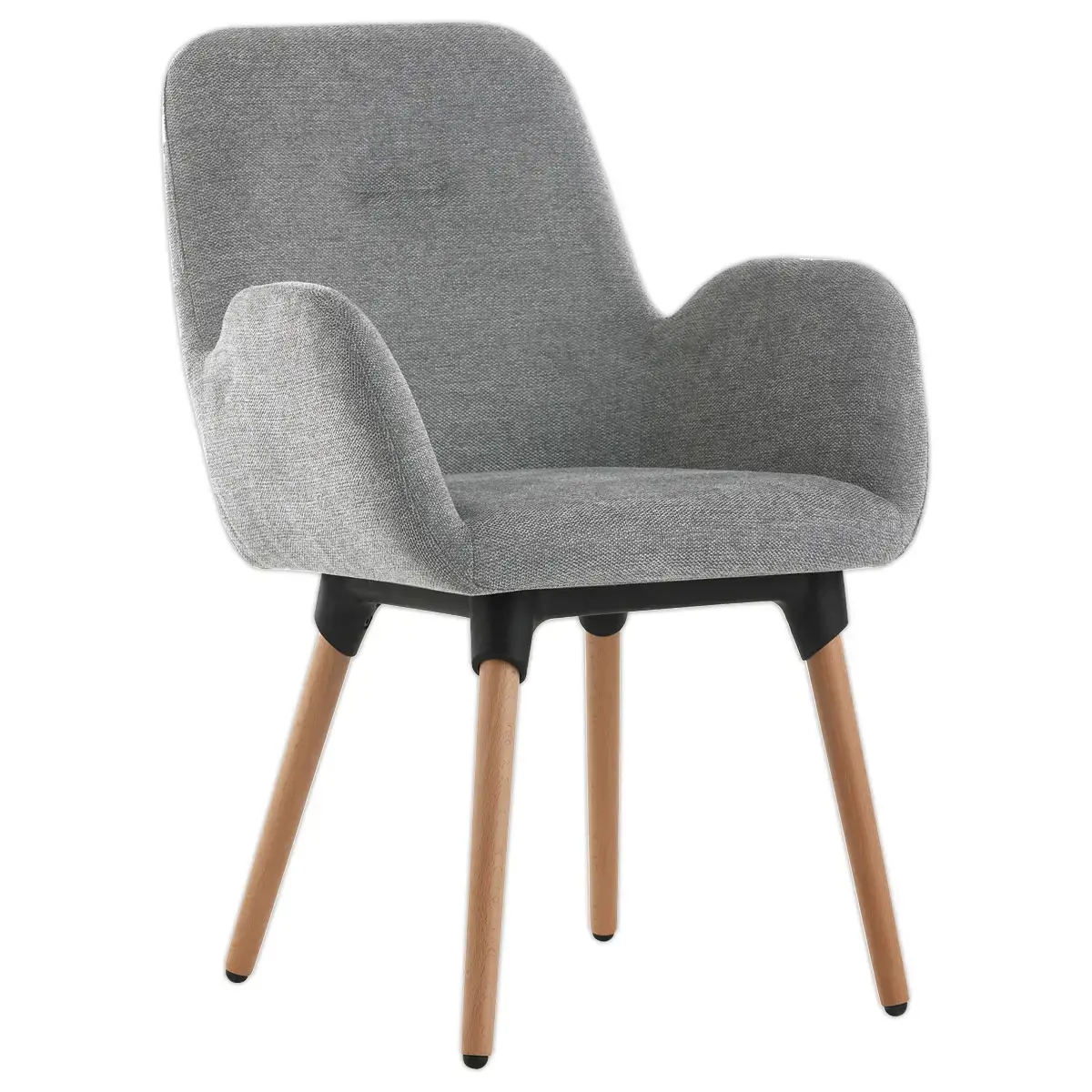 2 Fauteuils Tissu gris 4 pieds bois vernis mont&eacute;s 