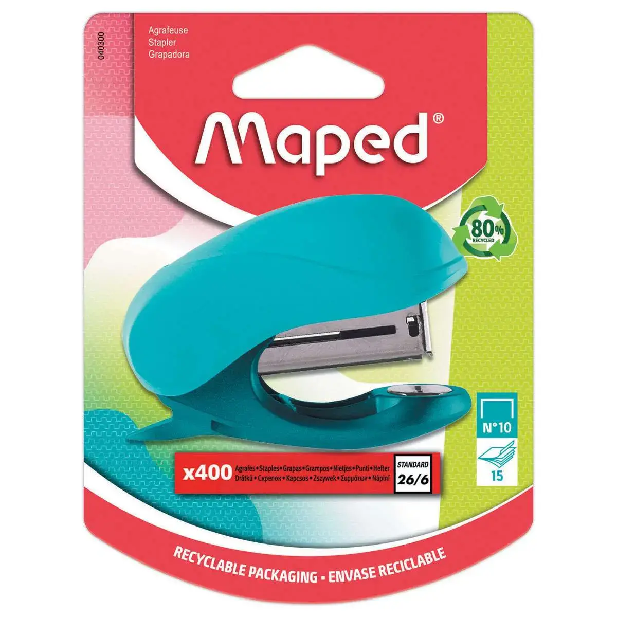 Mini agrafeuse VIVO n°10 + 400 agrafes, coloris assortis