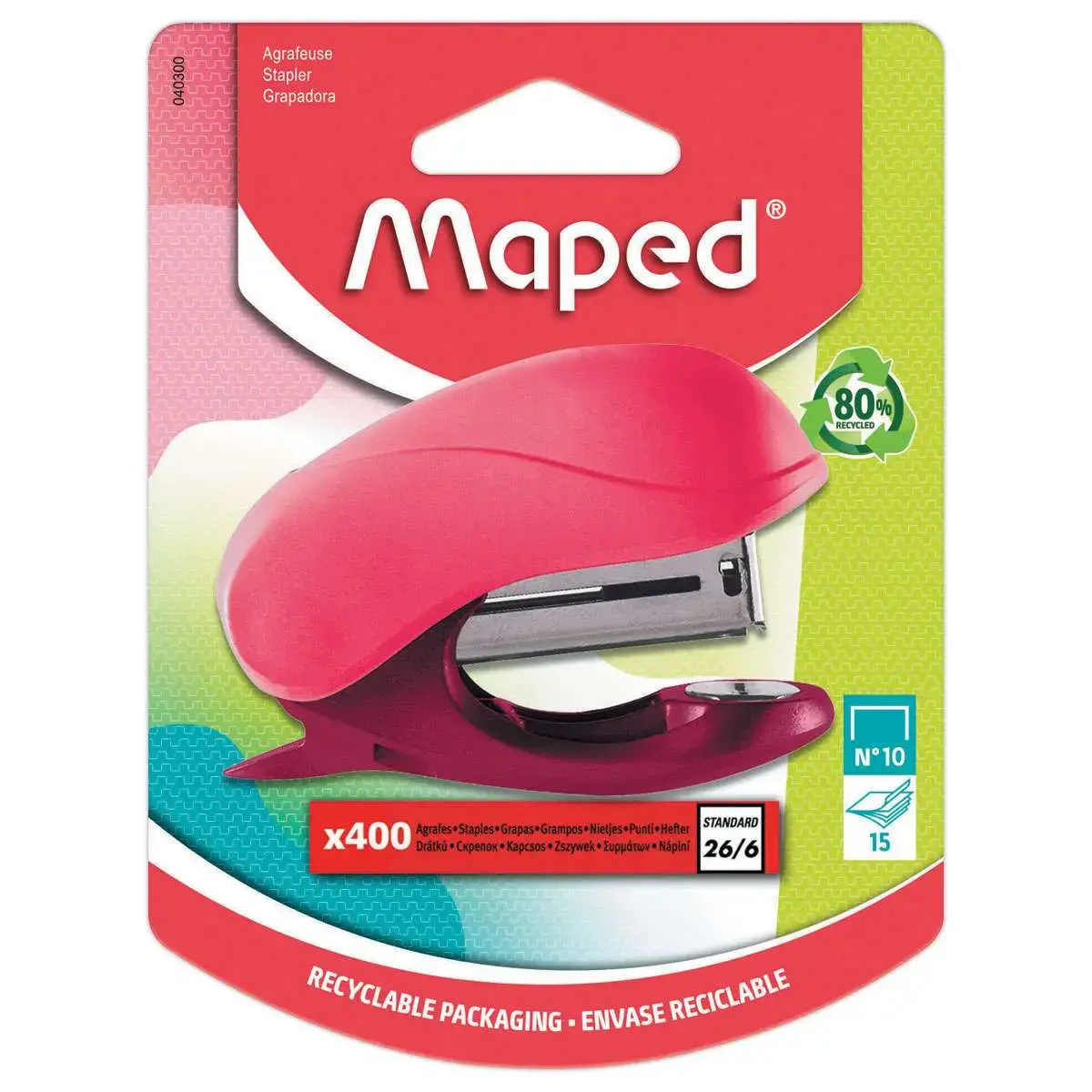 Mini agrafeuse VIVO n°10 + 400 agrafes, coloris assortis