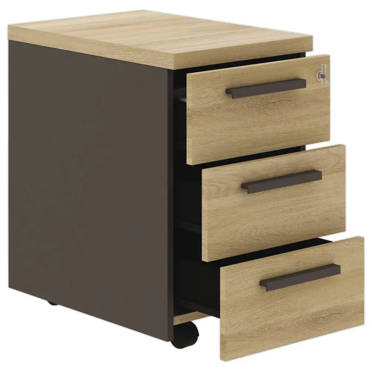 Caisson mobile 3 tiroirs BARi chêne dubocage anthracite monté