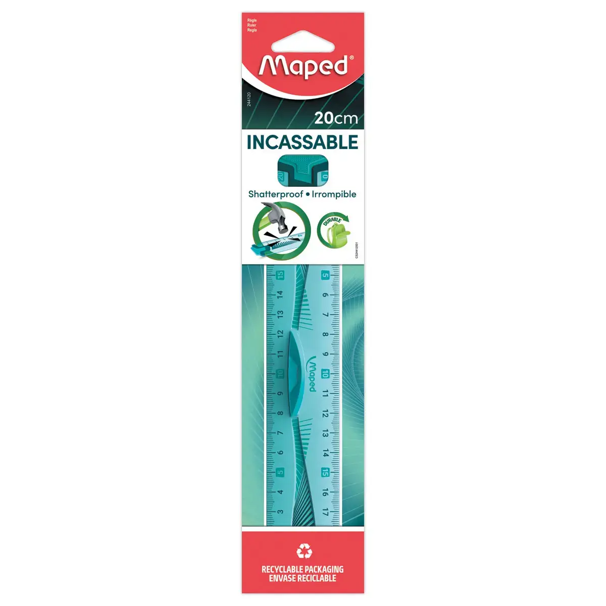 Double-décimètre incassable - 20 cm - Bleu ou vert - Maped