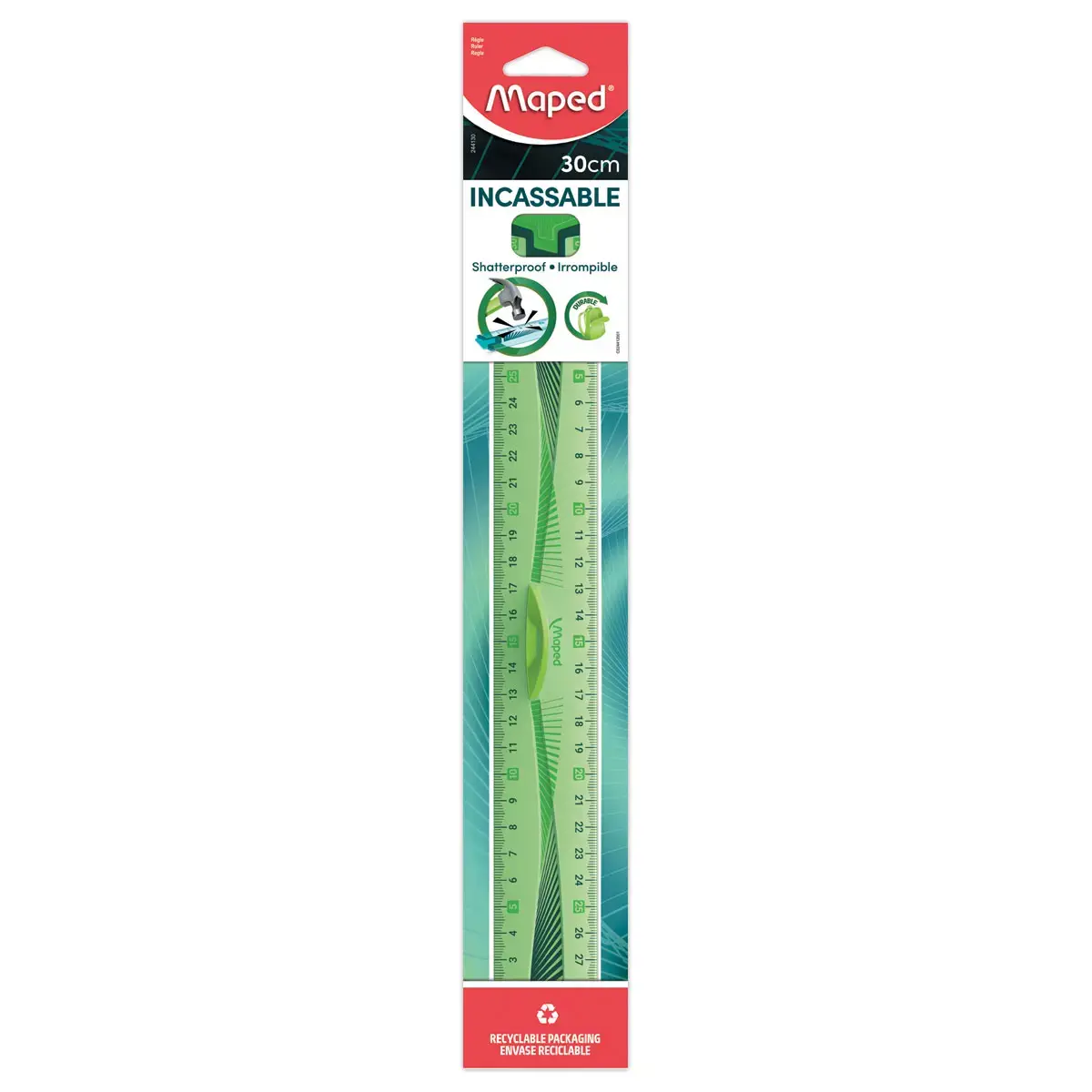 Triple-décimètre incassable - 20 cm - Bleu ou vert - Maped
