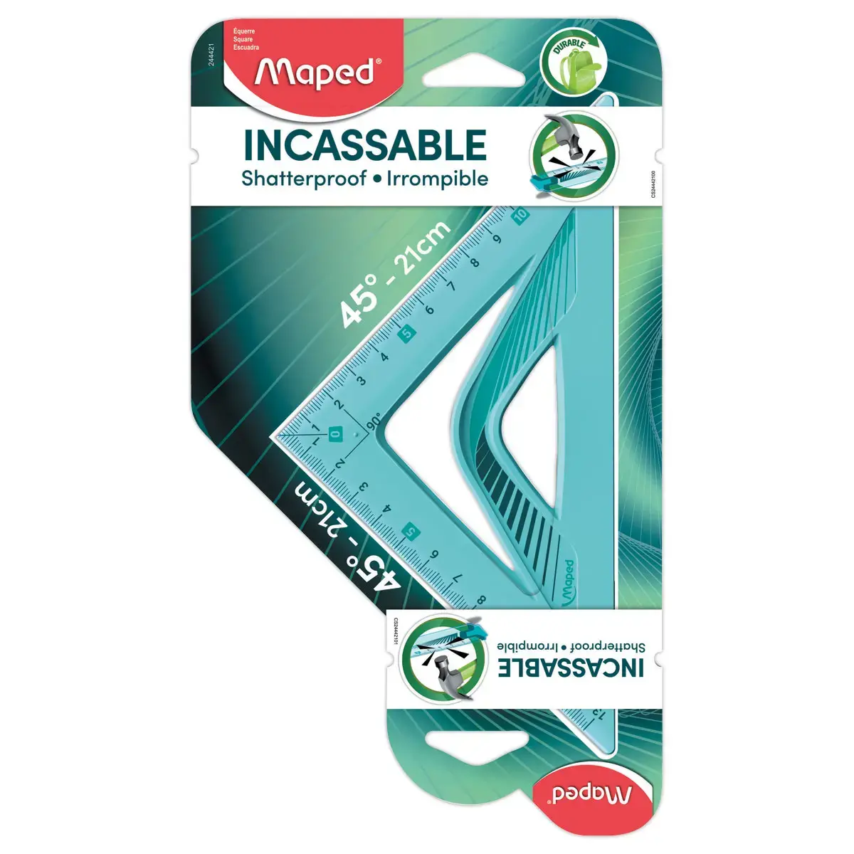 Equerre 45&deg; hypot&eacute;nuse 21 cm - INCASSABLE - Maped 